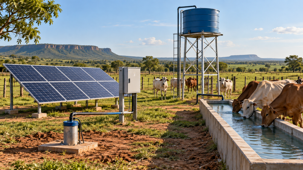 Como alimentar uma bomba de 5,5 kW com energia solar em uma fazenda de gado?